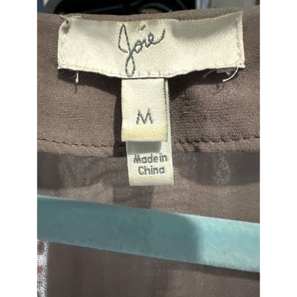 Joie women’s size M brown taupe 100% silk hook eye closure long sleeve top FLAW - Picture 5 of 8